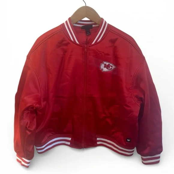 Free People KC The Wild Collective Bomber Jacket Size Large Red Chiefs NFL NWT - Picture 4 of 15